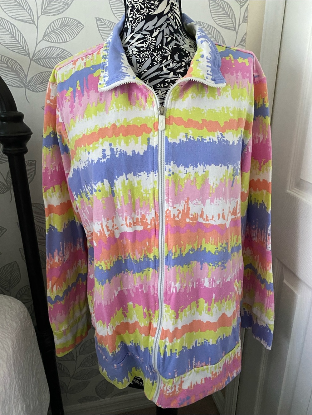 Women’s SunBay Multicolor Zip-Up Jacket in pink, lavender, peach, lime Size 1X